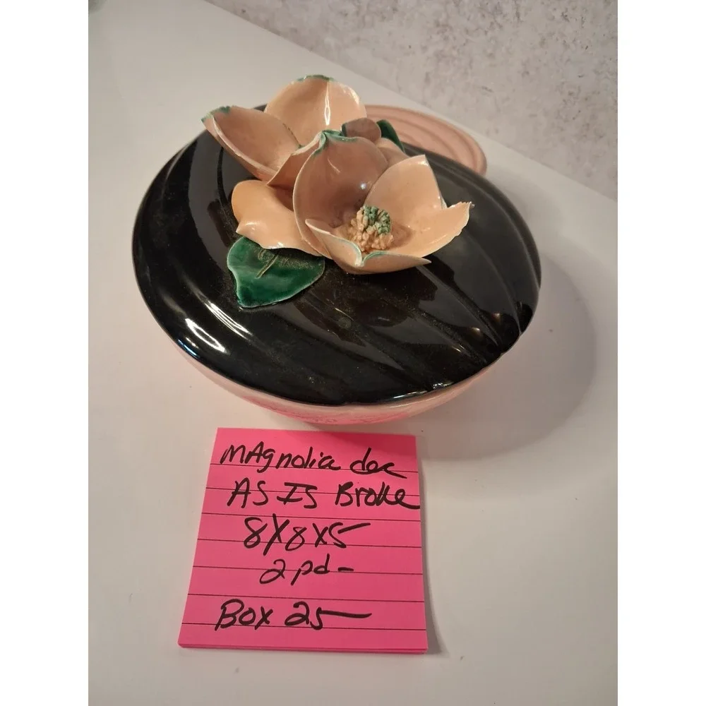 Vintage Mid-Century California Pottery Magnolia Ceramic Trinket Box 4